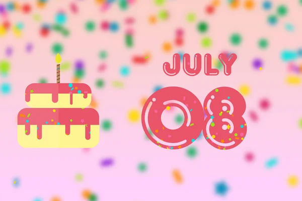 7月8日 月の8日 誕生日と誕生日ケーキの日と誕生日の挨拶カード 夏の月 今年のコンセプトの日 — ストック写真