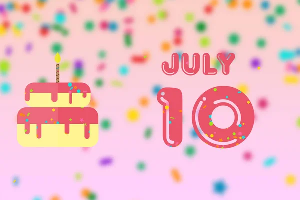 7月10日10月10日 生日贺卡 生日和生日蛋糕 夏天的月份 一年的第一天的概念 — 图库照片