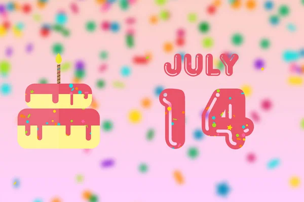 7月14日 月の14日 誕生日と誕生日ケーキの日と誕生日の挨拶カード 夏の月 今年のコンセプトの日 — ストック写真