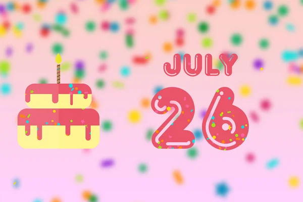 Julho Dia Mês Cartão Aniversário Com Data Nascimento Bolo Aniversário — Fotografia de Stock