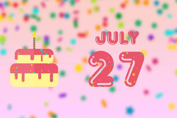 Julho Dia Mês Cartão Aniversário Com Data Nascimento Bolo Aniversário — Fotografia de Stock