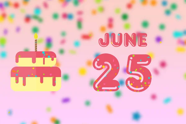 Junho Dia Mês Cartão Aniversário Com Data Nascimento Bolo Aniversário — Fotografia de Stock