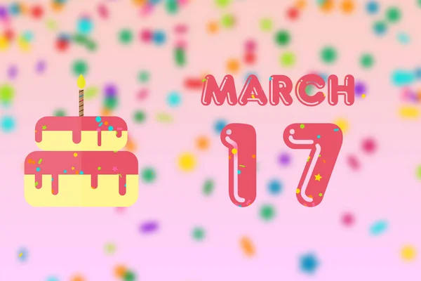 Março Dia Mês Cartão Aniversário Com Data Nascimento Bolo Aniversário — Fotografia de Stock