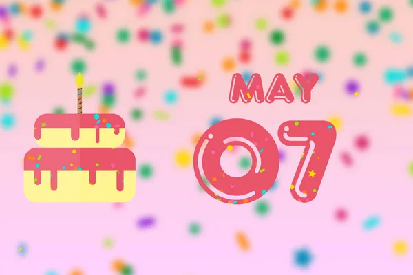 5月7日 7日目の月 誕生日と誕生日ケーキ付きの誕生日グリーティングカード 春の1年の概念の日 — ストック写真