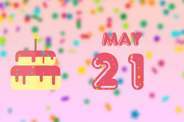 Május Hónap Napja Születésnapi Üdvözlőlap Születési Dátummal Szülinapi Tortával Tavasz — Stock Fotó