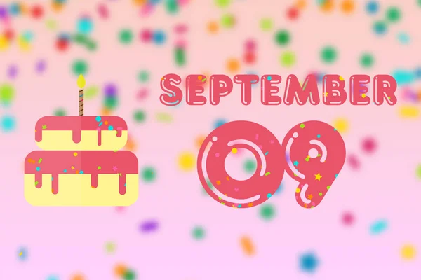 Szeptember Hónap Napja Születésnapi Üdvözlőlap Születési Dátummal Szülinapi Tortával Őszi — Stock Fotó