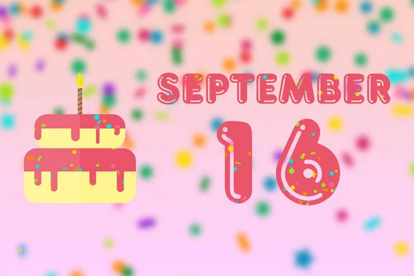Setembro Dia Mês Cartão Aniversário Com Data Nascimento Bolo Aniversário — Fotografia de Stock
