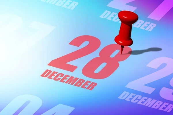 December 28Th Day Month Red Date Written Pinned Calendar Remind — Stock Photo, Image