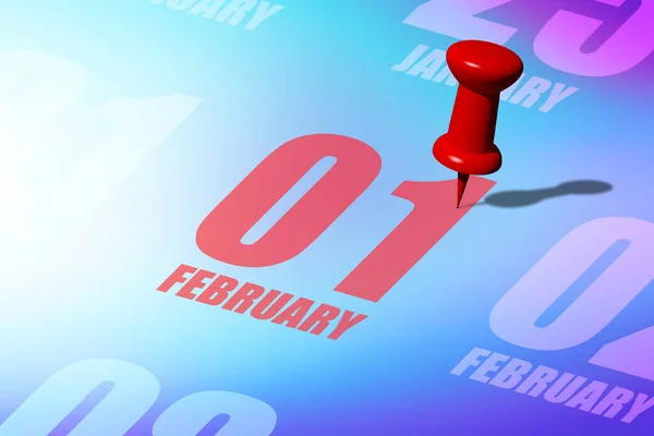 February 1St Day Month Red Date Written Pinned Calendar Remind — Stock Photo, Image