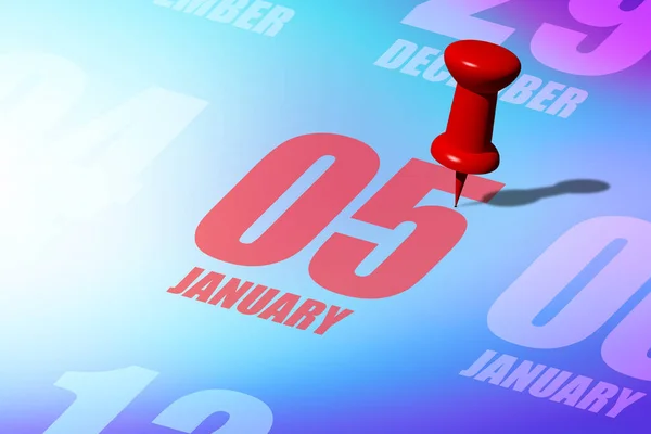 January 5Th Day Month Red Date Written Pinned Calendar Remind — Stock Photo, Image