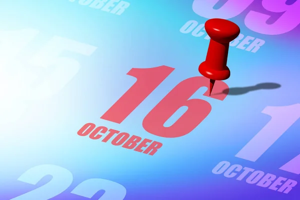 Ottobre Giorno Del Mese Data Rossa Scritta Appuntata Calendario Ricordarti — Foto Stock