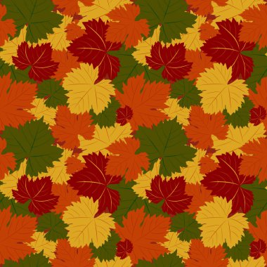 Sonbahar üzüm seamless modeli kırmızı, yeşil, turuncu ve sarı renklerde kalkıyor.