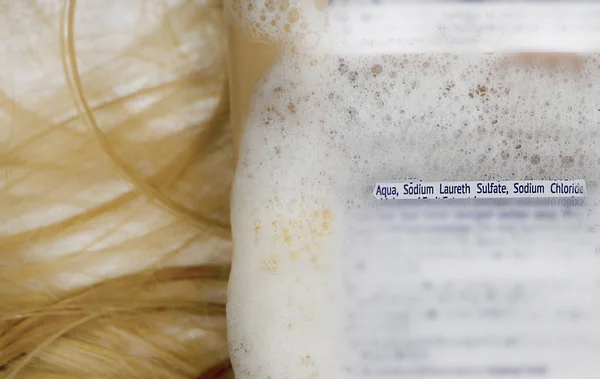Sodium Laureth Sulfate Sles Composition Shampoo Sulfate Woman Hair — Stock Photo, Image