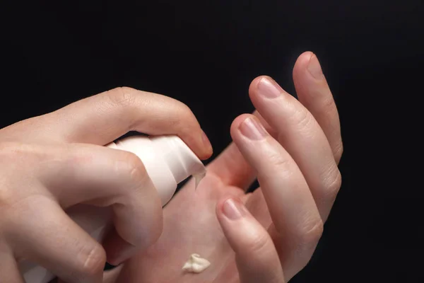 Woman Hands Cream Isolated Black — Stock Photo, Image