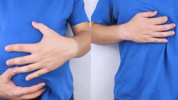 One Half Video Man Clasped His Swollen Belly Second Shows — Stock Video