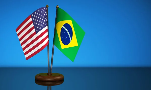 Usa Flag Brazil Desk Flags Commerce Friendship Trading Relations Concept — Stock Photo, Image