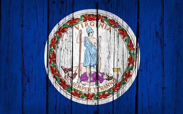 Virginia State Grunge Wood Background Virginian Flag Painted Aged Wooden — Stock Photo, Image