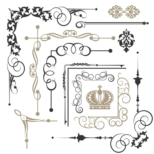 Eléments Design Rétro Pour Les Décorations Page Ornement Angle Tourbillons — Image vectorielle