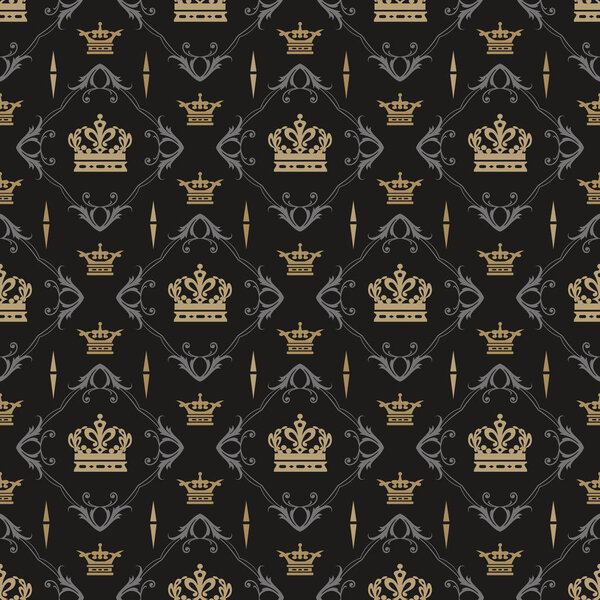 Dark background pattern. Background image in royal style. Seamless pattern, wallpaper texture. Vector image, vintage
