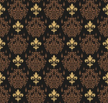 Siyah Arka Plan Vektör görüntü Asya Çiçek Dikişsiz Desen