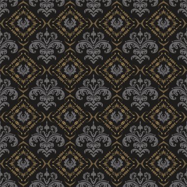 Retro tarzında damask duvar kağıdı. Barok Dikişsiz desen. Floral Dikişsiz geometrik desen arka plan. Vektör görüntüsü