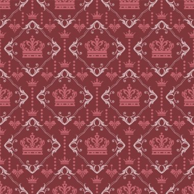 Damask arka plan deseni. Kraliyet tarzı arka plan görüntüsü. Dikişsiz desen, duvar kağıdı dokusu. Vektör görüntüsü, vintage.