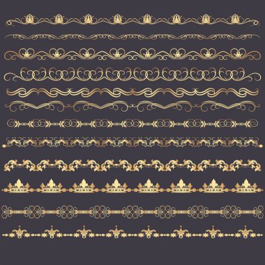 Kenarlık tasarımı. Siyah arka plan üzerinde altın elementler. Şenlikli dekorasyon unsuru. Noel dekorasyonu. Vektör çizimi