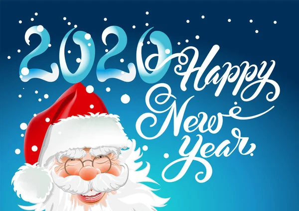 Happy 2020 New Year Holiday Christmas Card Santa Claus Blue — Stock Vector