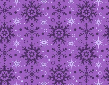 Mor tatil arka plan deseni. Yıldız ve kar taneleri ile Noel arka plan görüntüsü. Vektör görüntüsü