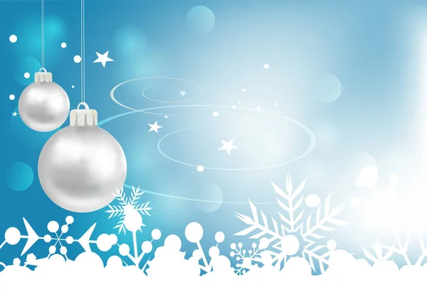Karácsonyi Üdvözlőlap Ezüst Karácsonyi Bálok Kék Háttérben Vektorgrafika — Stock Vector