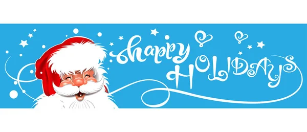 Joyeuses Fêtes Carte Noël Bannière Père Noël Sur Fond Bleu — Image vectorielle