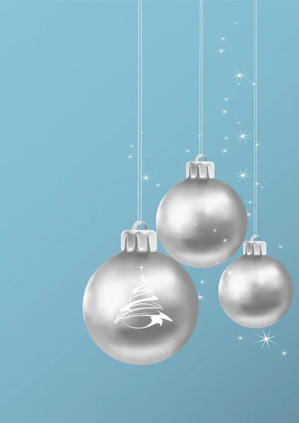 圣诞卡银色圣诞球的蓝色背景为您的设计 矢量图形 — 图库矢量图片