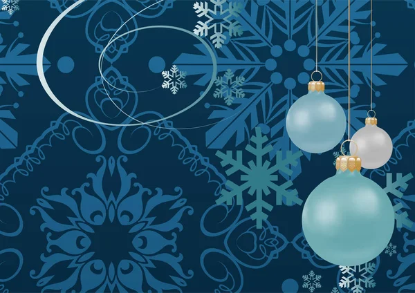 Weihnachtskugeln Auf Blauem Hintergrund Mit Schneeflocken Weihnachtskarte Retro Vektorgrafik — Stockvektor
