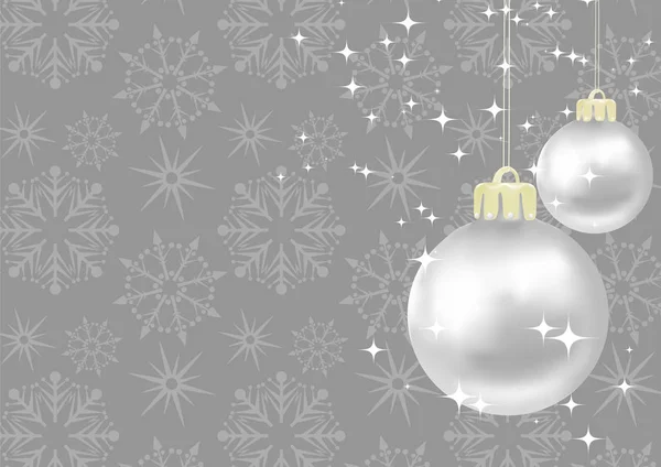 灰色の背景にシルバークリスマスボール クリスマスカード用のテンプレート ベクトルグラフィックス — ストックベクタ