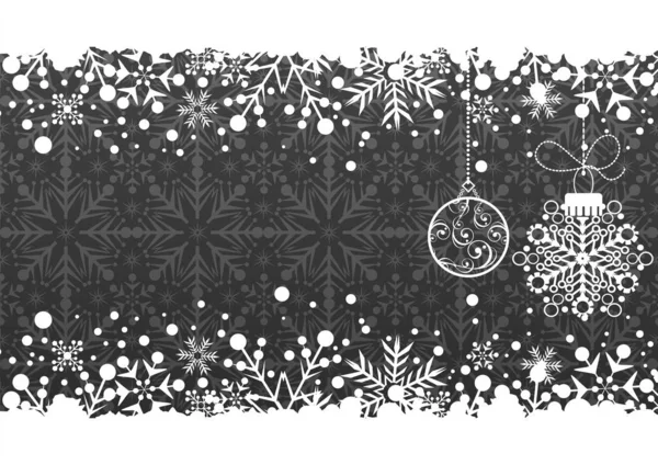 Palline Natale Decorative Sfondo Grigio Scuro Con Fiocchi Neve Biglietto — Vettoriale Stock