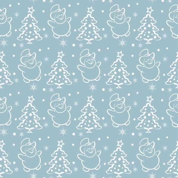 Modèle Noël Avec Bonhomme Neige Arbre Dans Style Rétro Textile — Image vectorielle