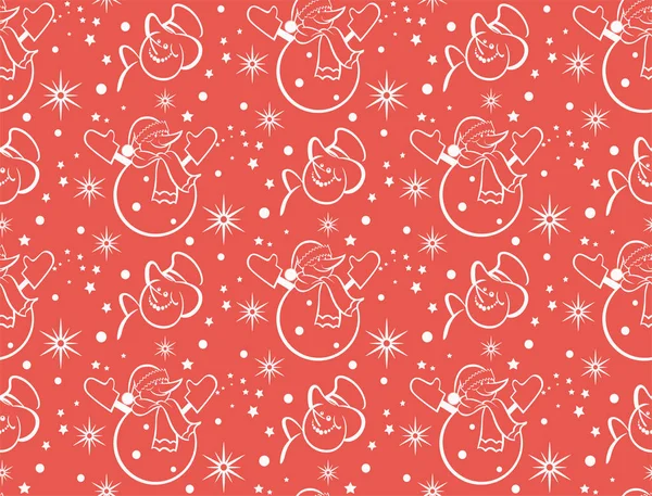 Χριστουγεννιάτικο Σχέδιο Χαρτί Τέχνης Καλές Γιορτές Κόκκινο Απρόσκοπτη Μοτίβο Χιονάνθρωπο — Διανυσματικό Αρχείο