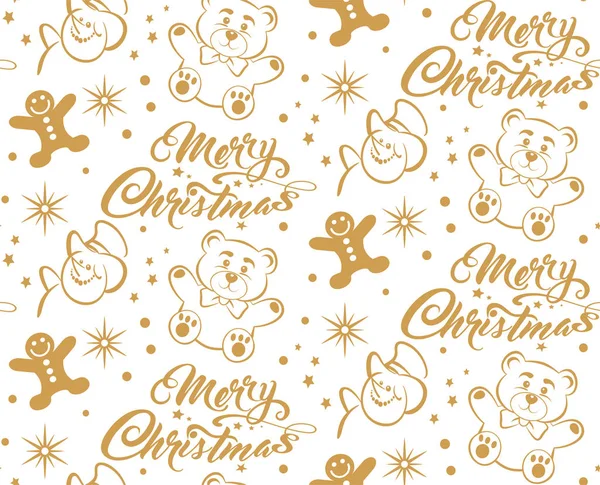 Seamless Pattern Christmas Toys Calligraphy Inscription Merry Christmas Your Design — ストックベクタ