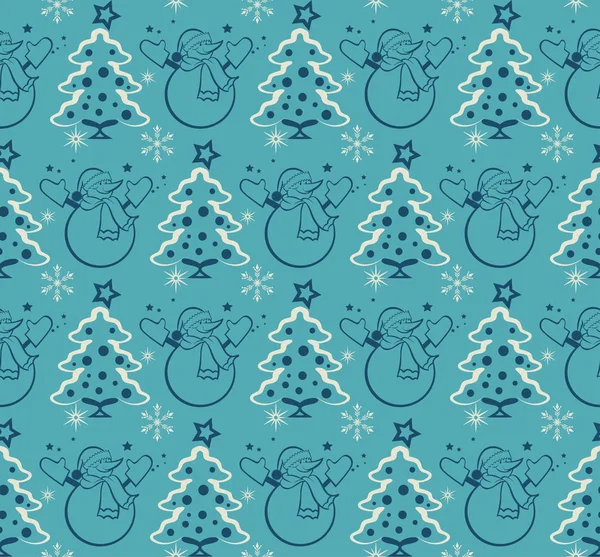 Pola Mulus Dengan Pohon Natal Dan Manusia Salju Untuk Desainmu - Stok Vektor
