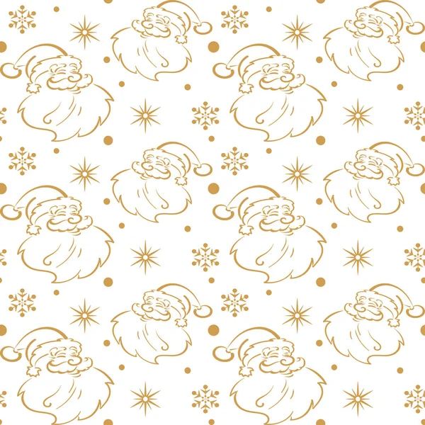 Рождественский Бесшовный Узор Санта Клаусом Звездами Снежинками Белом Фоне Шаблон — стоковый вектор
