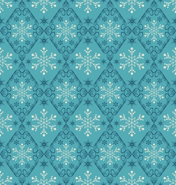 Fondo Navideño Con Copos Nieve Sobre Fondo Azul Estilo Retro — Vector de stock