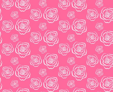 Pembe gül deseni eski moda. Kağıt sanatı tarzı. Dekoratif zarif tasarım. Çiçeksiz desen. Resim renkleri: koyu pembe, beyaz. Grafik tasarımın için şablon. Vektör illüstrasyonu