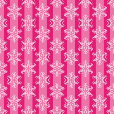 Pembe Noel arkaplanı. Pembe arka planda çizgiler ve beyaz kar taneleri. Noel tasarımı için harika: tebrik kartı, ambalaj kağıdı, posterler. Enfes bir kumaş tasarımı. Vektör grafikleri