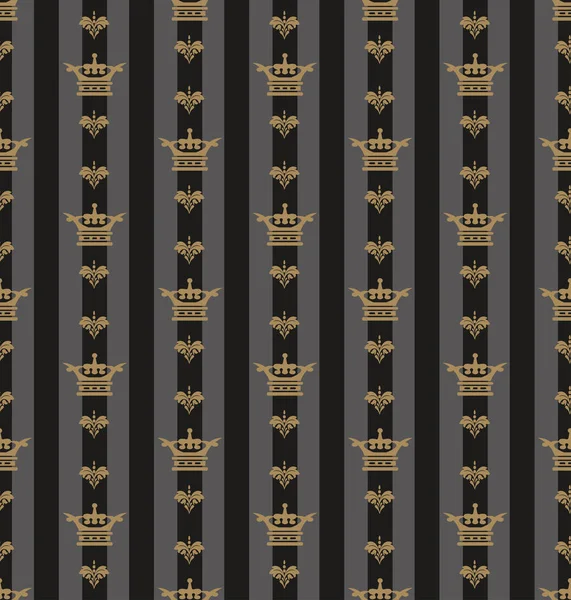 Patrón Oscuro Estilo Real Diseño Elegante Decorativo Rayas Grises Coronas — Archivo Imágenes Vectoriales