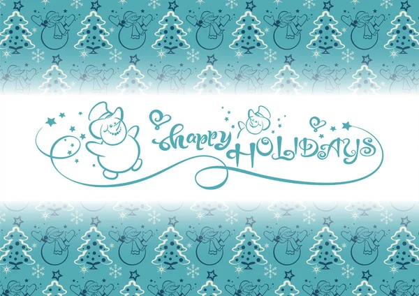 Christmas Card Snowman White Background Handwritten Holiday Inscriptions Xmas Winter — Stock Vector