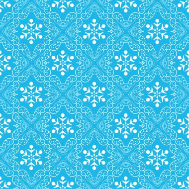 Geçmişe dönük kusursuz mavi noel deseni. Noel, kış, yeni yıl konsepti. Kar taneleriyle arka plan modeli. Tatil ambalaj kağıdı. Vektör.