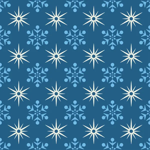 Tapety Bezešvé Vzor Sněhové Vločky Hvězdy Modrá Barva Skvělé Vánoční — Stockový vektor