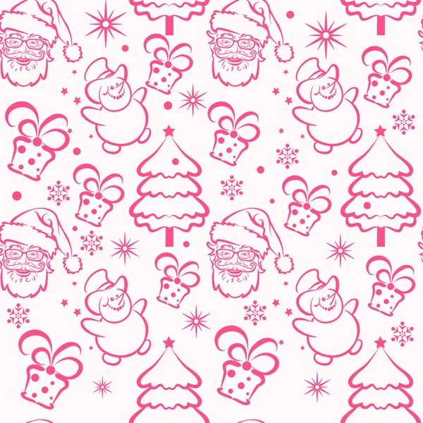 New Year Christmas Background Seamless Pattern Snowman Santa Claus Christmas — ストックベクタ