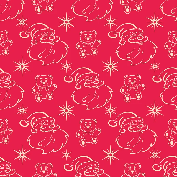 New Year Christmas Background Seamless Pattern Santa Claus Red Background — ストックベクタ