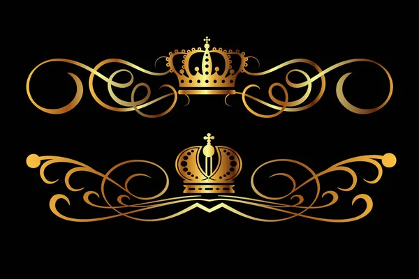 Kaligrafik Tasarım Elementleri Siyah Arkaplanda Kraliyet Tarzında Altın Elementler — Stok Vektör